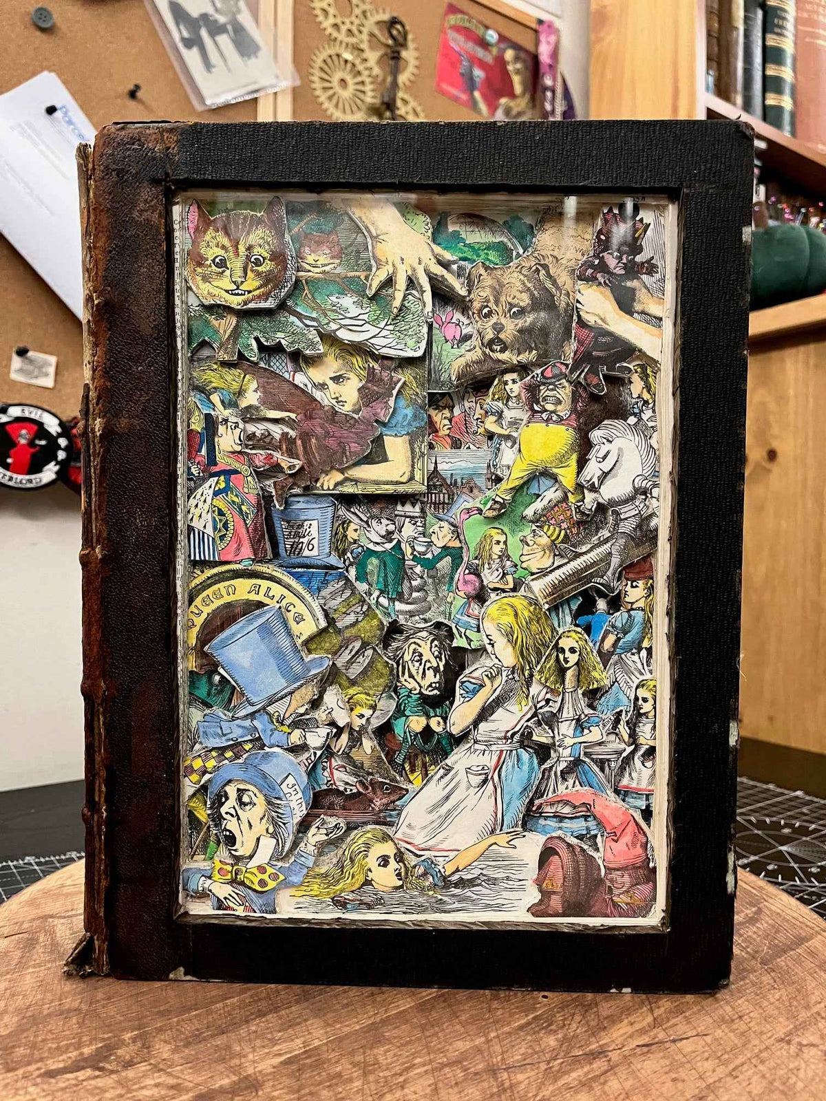 Large Alice In Wonderland Book Carving Free Standing Art Work/ Book Sculpture / Altered Book