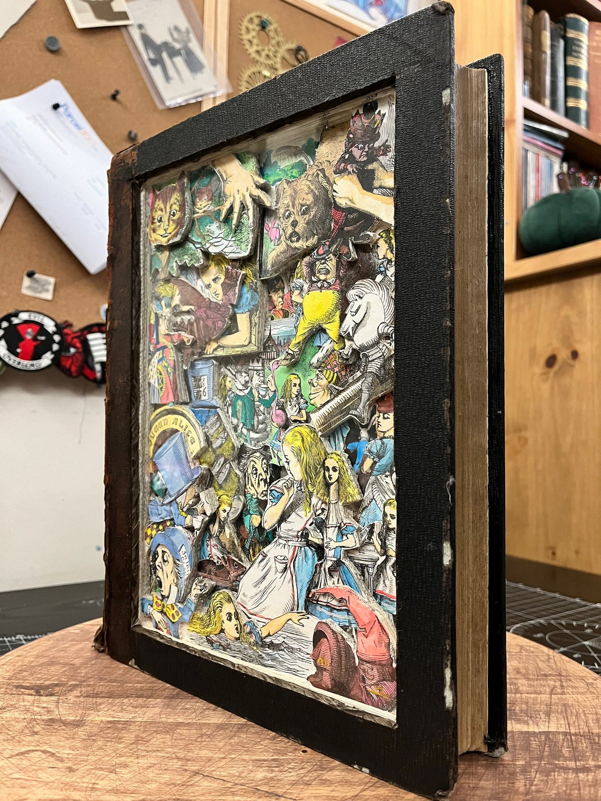 Large Alice In Wonderland Book Carving Free Standing Art Work/ Book Sculpture / Altered Book