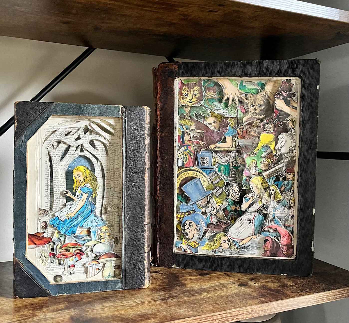 Large Alice In Wonderland Book Carving Free Standing Art Work/ Book Sculpture / Altered Book