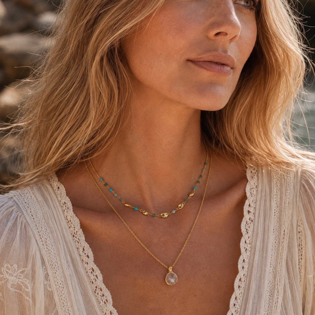 Charis Round Gemstone Necklace Moonstone