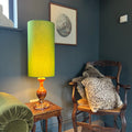 Chartreuse Green Cotton Lampshade | Extra Tall Cylinder Ceiling Light Shade | Bespoke Handmade UK