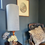 Grey Velvet Cylinder Lampshade | Extra Tall Drum Light Shade | Handmade UK