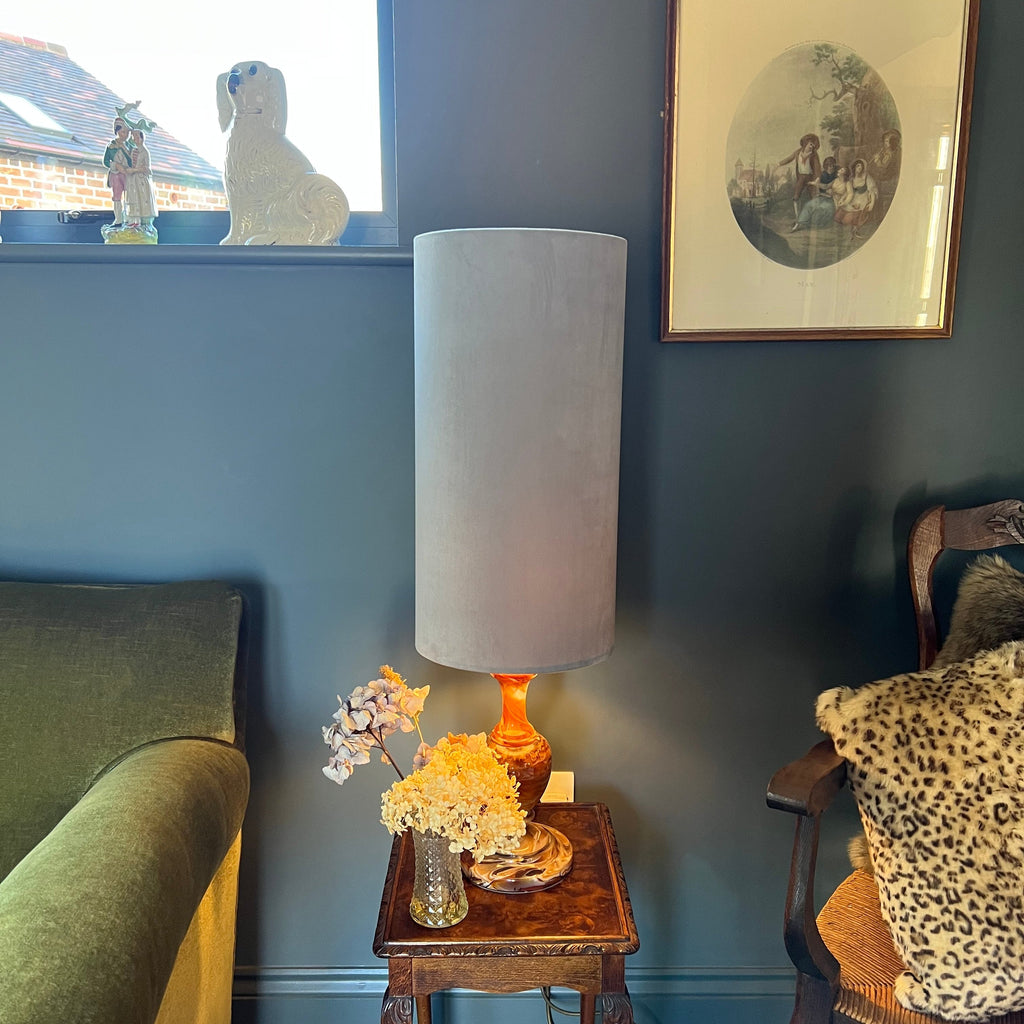 Grey Velvet Cylinder Lampshade | Extra Tall Drum Light Shade | Handmade UK