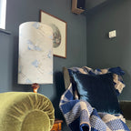 Flying Birds Cream Cotton Lampshade | Extra Tall Cylinder Ceiling Light Shade | Bespoke Handmade UK