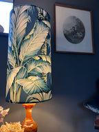 Tripura midnight Leaves Velvet cylinder lampshade, extra tall lampshade