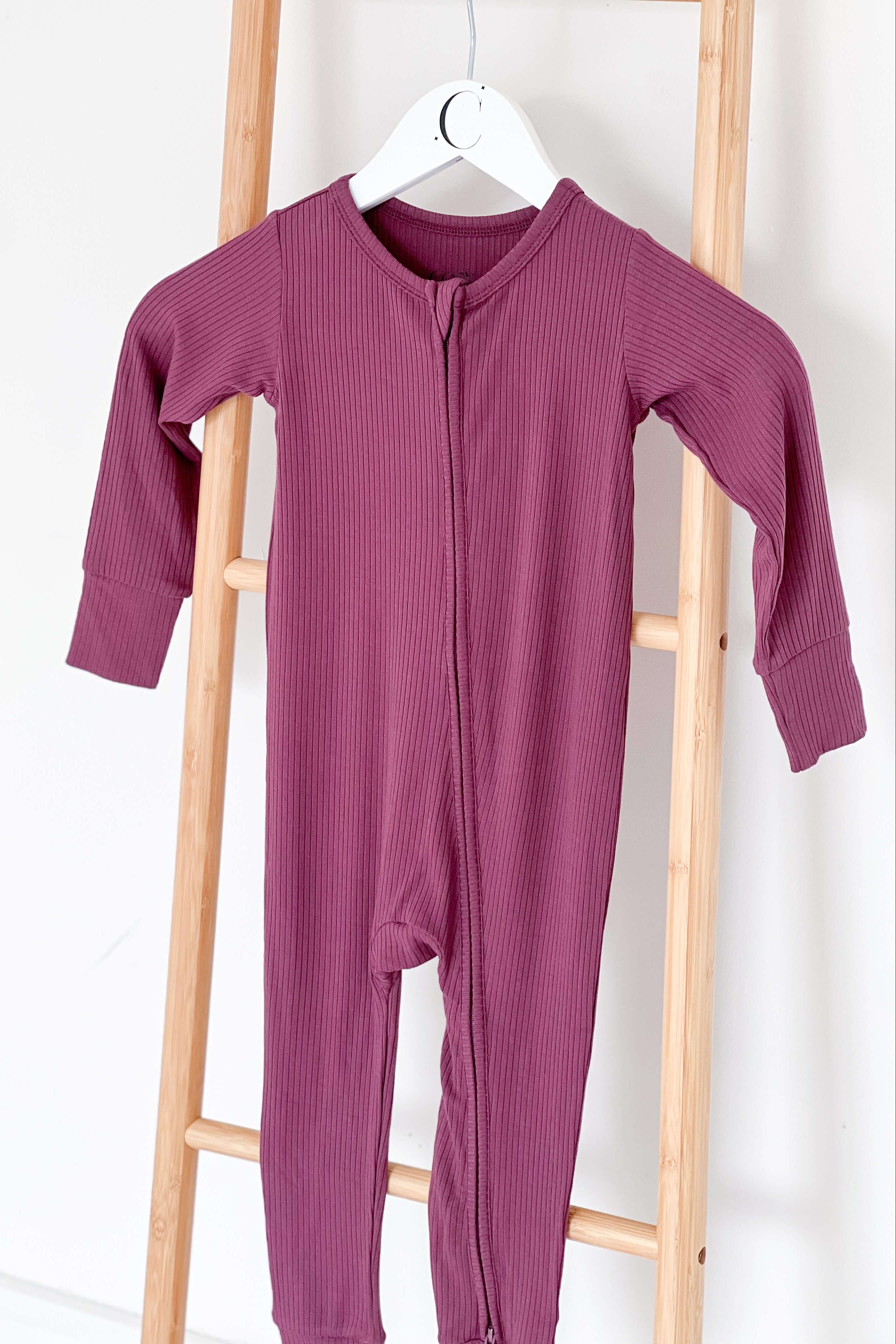Berry Ribbed Bamboo Zip Sleepsuit One Piece