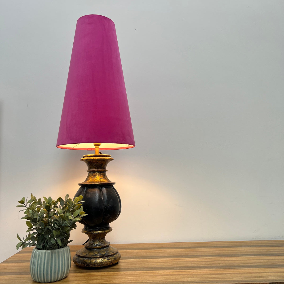 Hot Pink Velvet Lampshade | Extra Tall Cone Light Shade | Bespoke Handmade UK