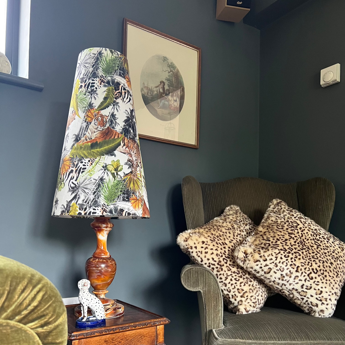 Tiger Cheetah Jungle Velvet Lampshade | Extra Tall Cone Light Shade | Bespoke Handmade UK