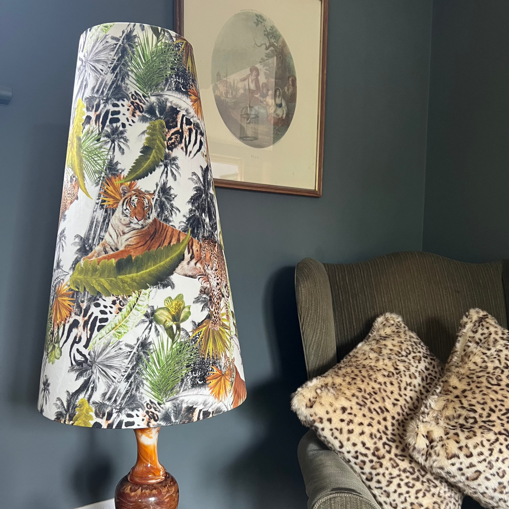 Tiger Cheetah Jungle Velvet Lampshade | Extra Tall Cone Light Shade | Bespoke Handmade UK