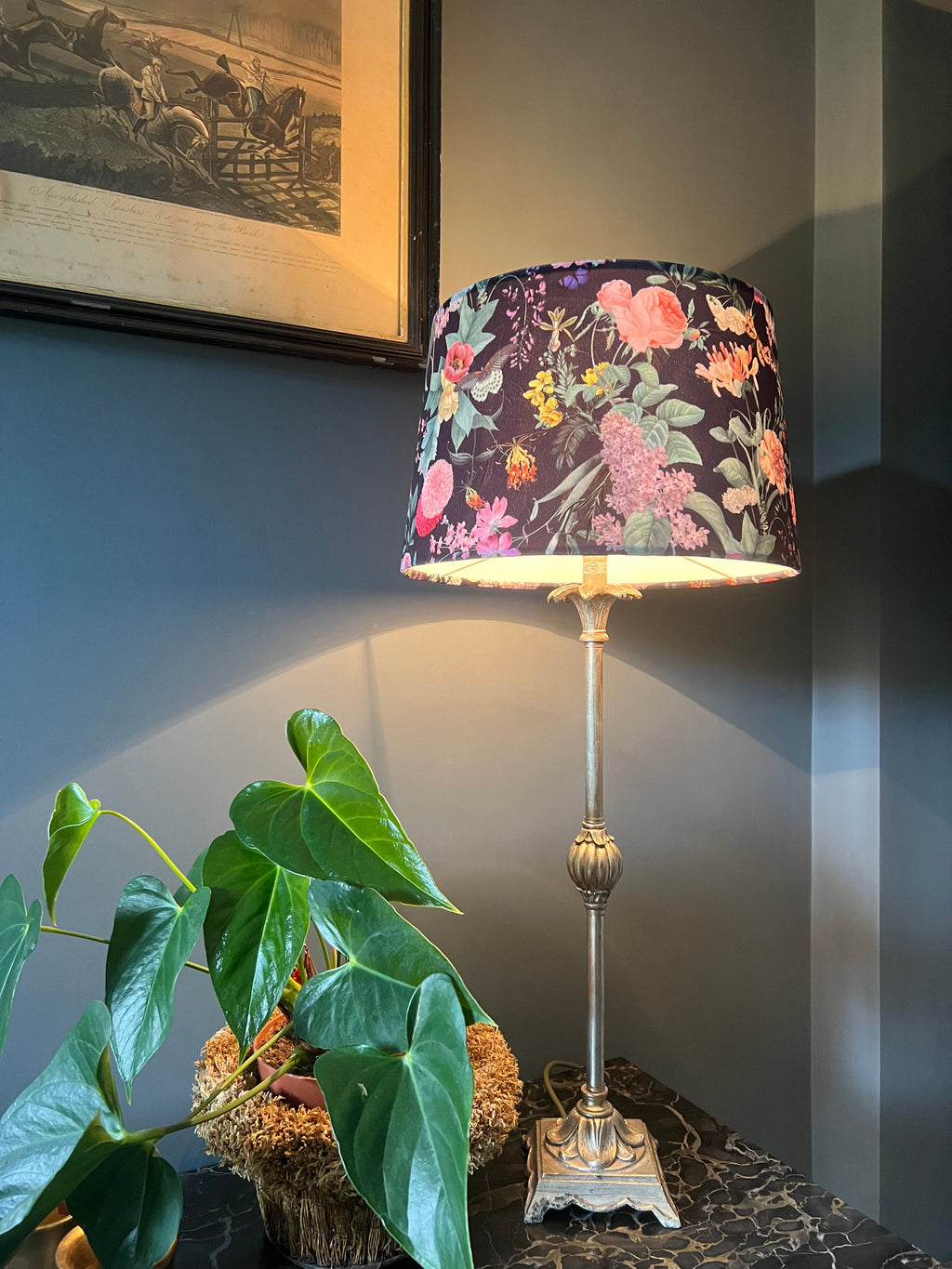 Midnight Butterfly Floral Velvet Lampshade | French Drum Ceiling Light Shade | Bespoke Handmade Empire Lampshade