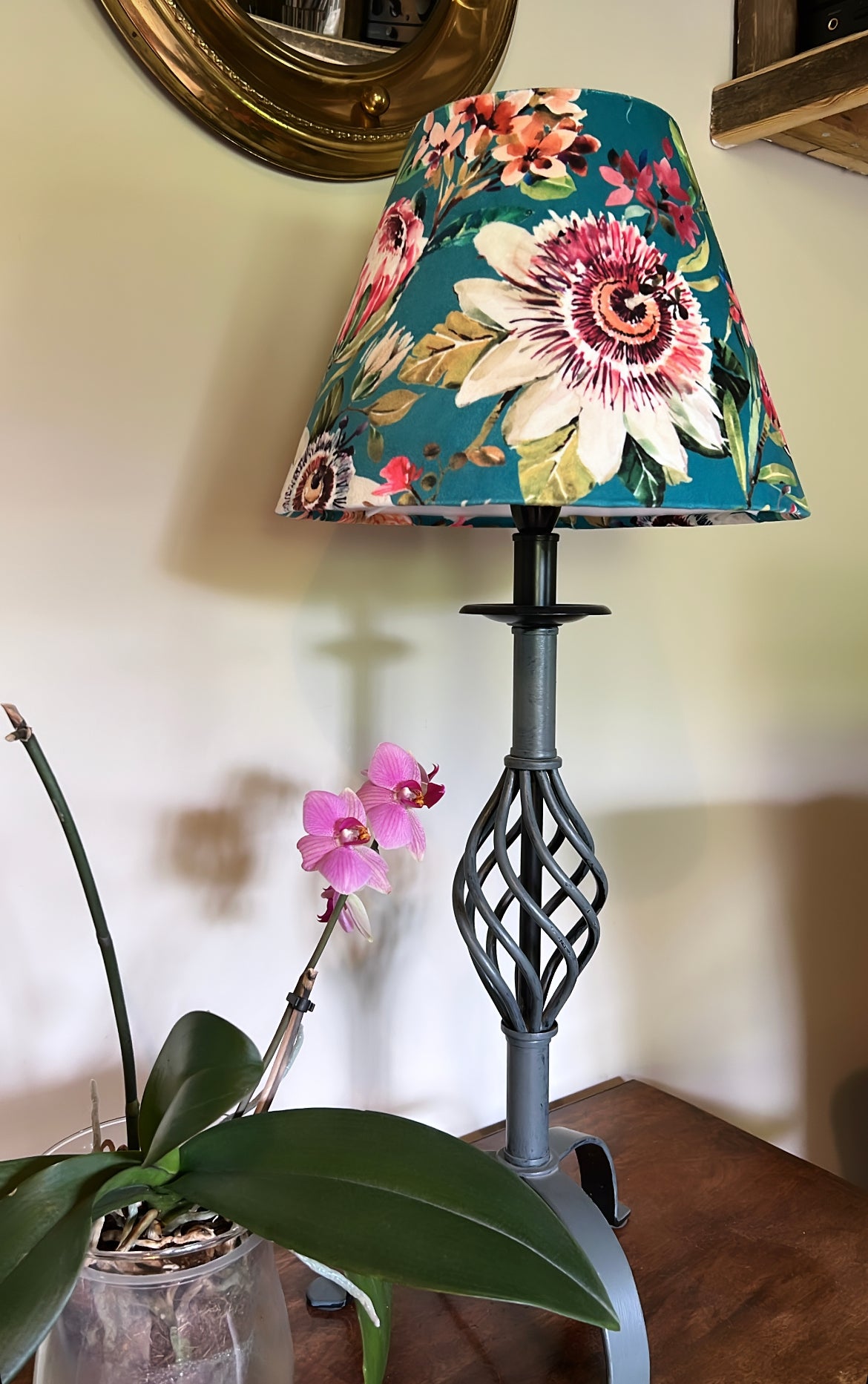 Teal Floral Summer Garden Velvet Steep Empire Lampshade | Handmade Ceiling Light Shade | UK