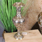 Vintage Brass Vase 42cm Hand Painted and Etched