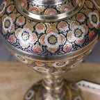 Vintage Brass Vase 42cm Hand Painted and Etched