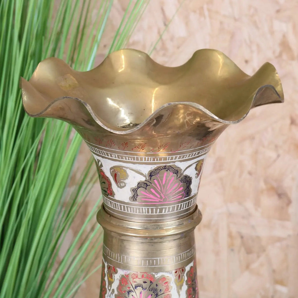 Vintage Brass Vase 92cm Large Scalloped Edge