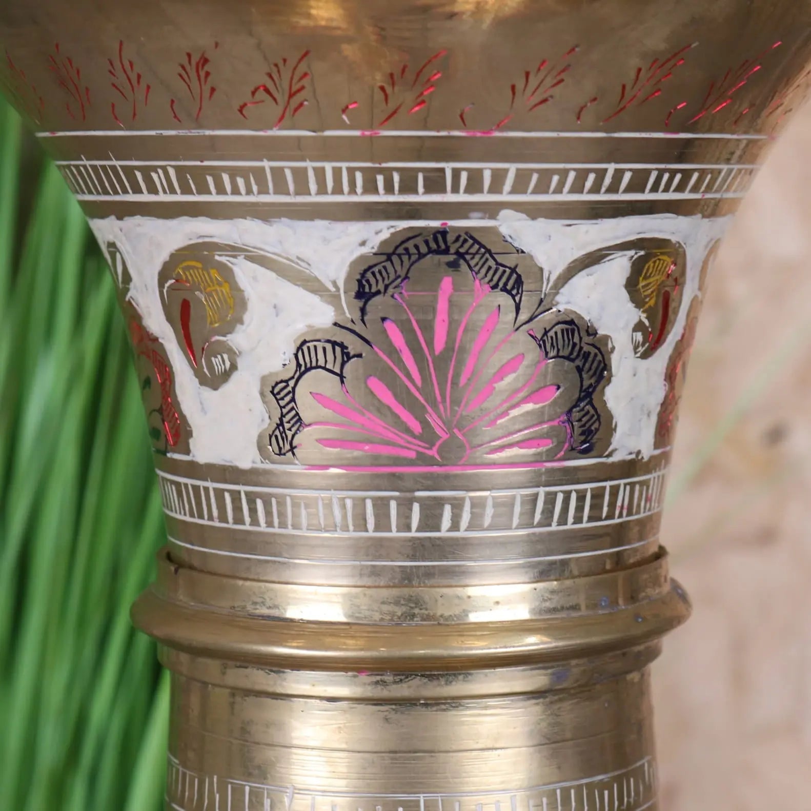 Vintage Brass Vase 92cm Large Scalloped Edge