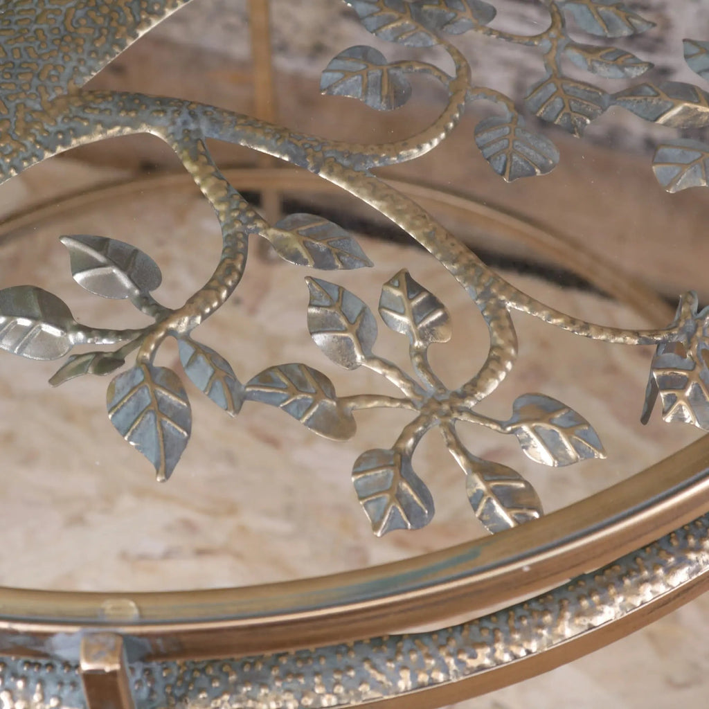 Belagavi Tree Design Set of 2 Round Side Tables Gold