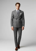 Men’s Grey Double-Breasted Wool Blend Suit