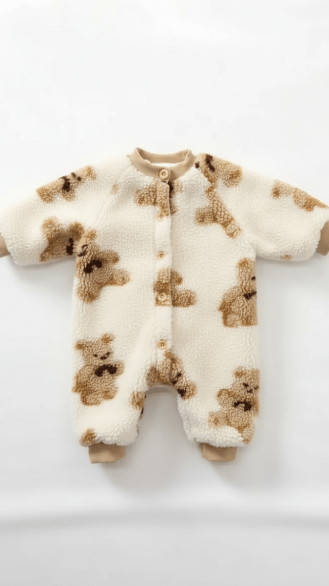 Bear Fleece Romper Cream or Brown