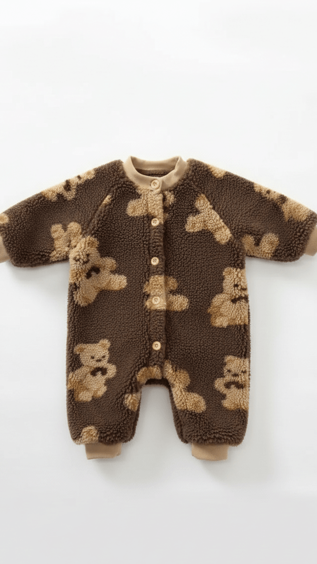 Bear Fleece Romper Cream or Brown