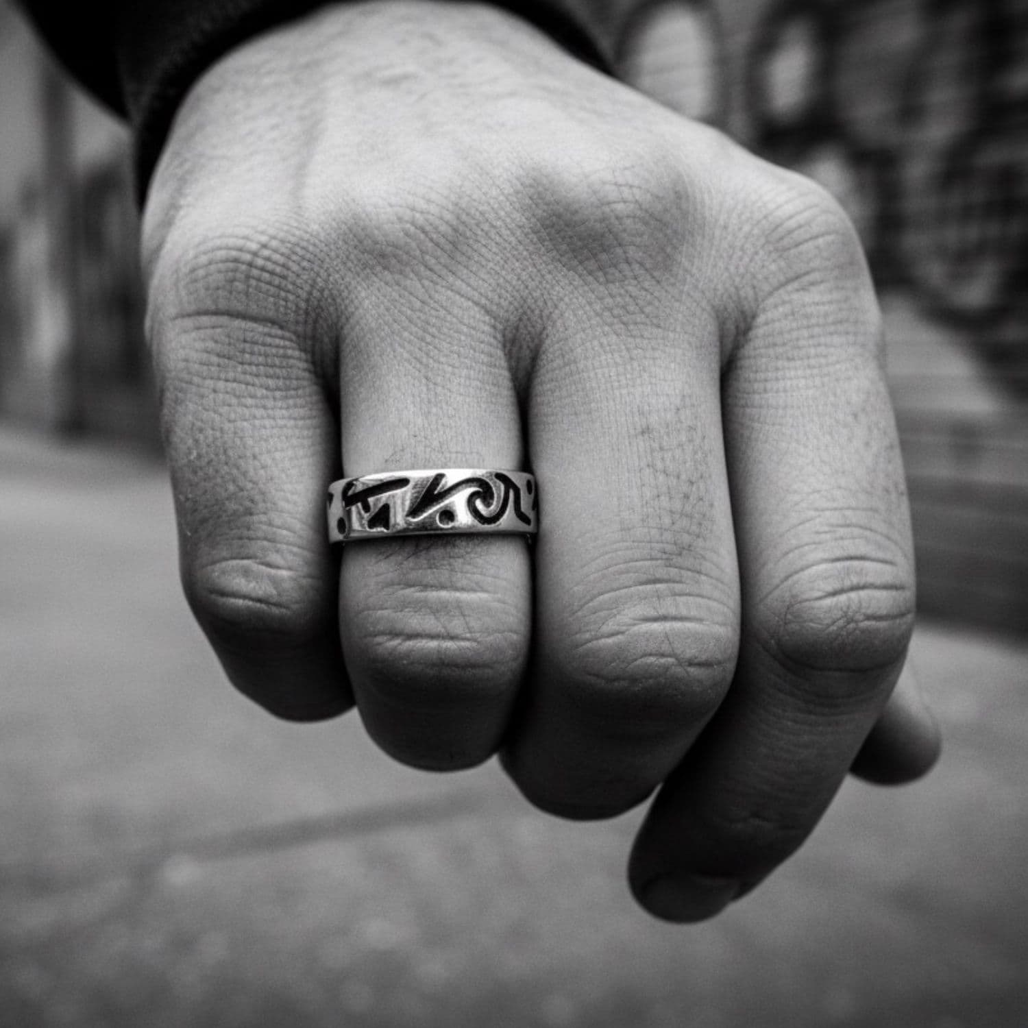 Incisioni Men’s Ring – Sterling Silver 925 with Black Enamel – One Of A Kind