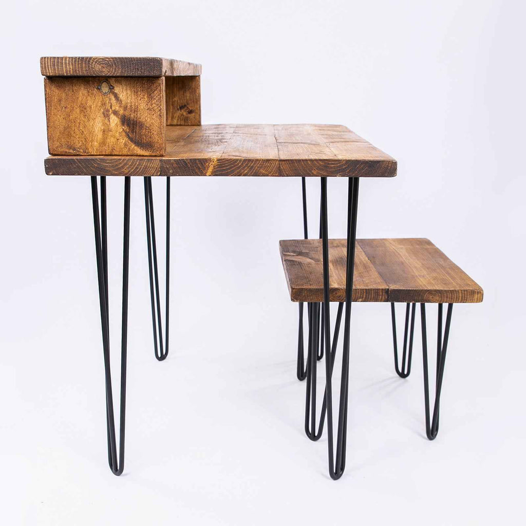 Industrial Office Desk & Stool - Rustic Hairpin Home Office Organiser