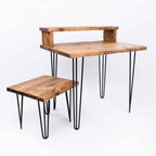 Industrial Office Desk & Stool - Rustic Hairpin Home Office Organiser