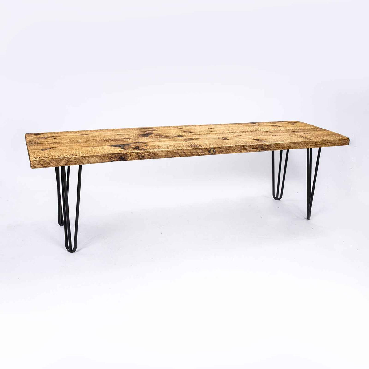 Bespoke Solid Wooden Bench - Industrial Steel Hairpin Leg & Rustic Seating