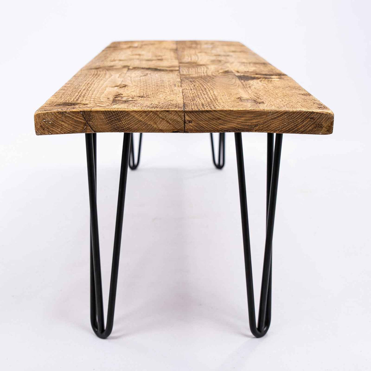 Bespoke Solid Wooden Bench - Industrial Steel Hairpin Leg & Rustic Seating