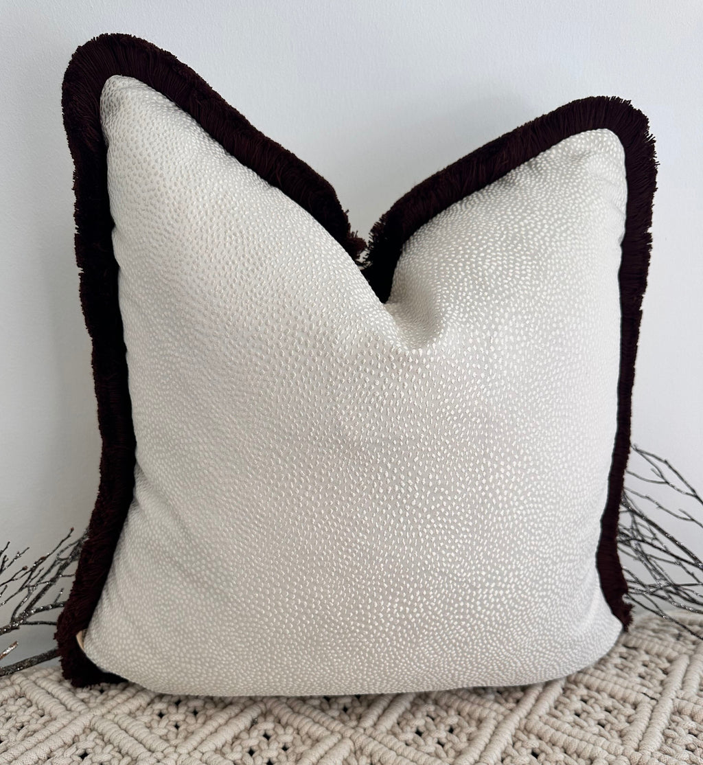 The Couture Cushion - The Ivory Borboletta Fringed in Mocha - Style No. 182