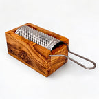 Handcrafted Olive Wood Cheese Grater Box - Manual Parmesan Shredder Catcher