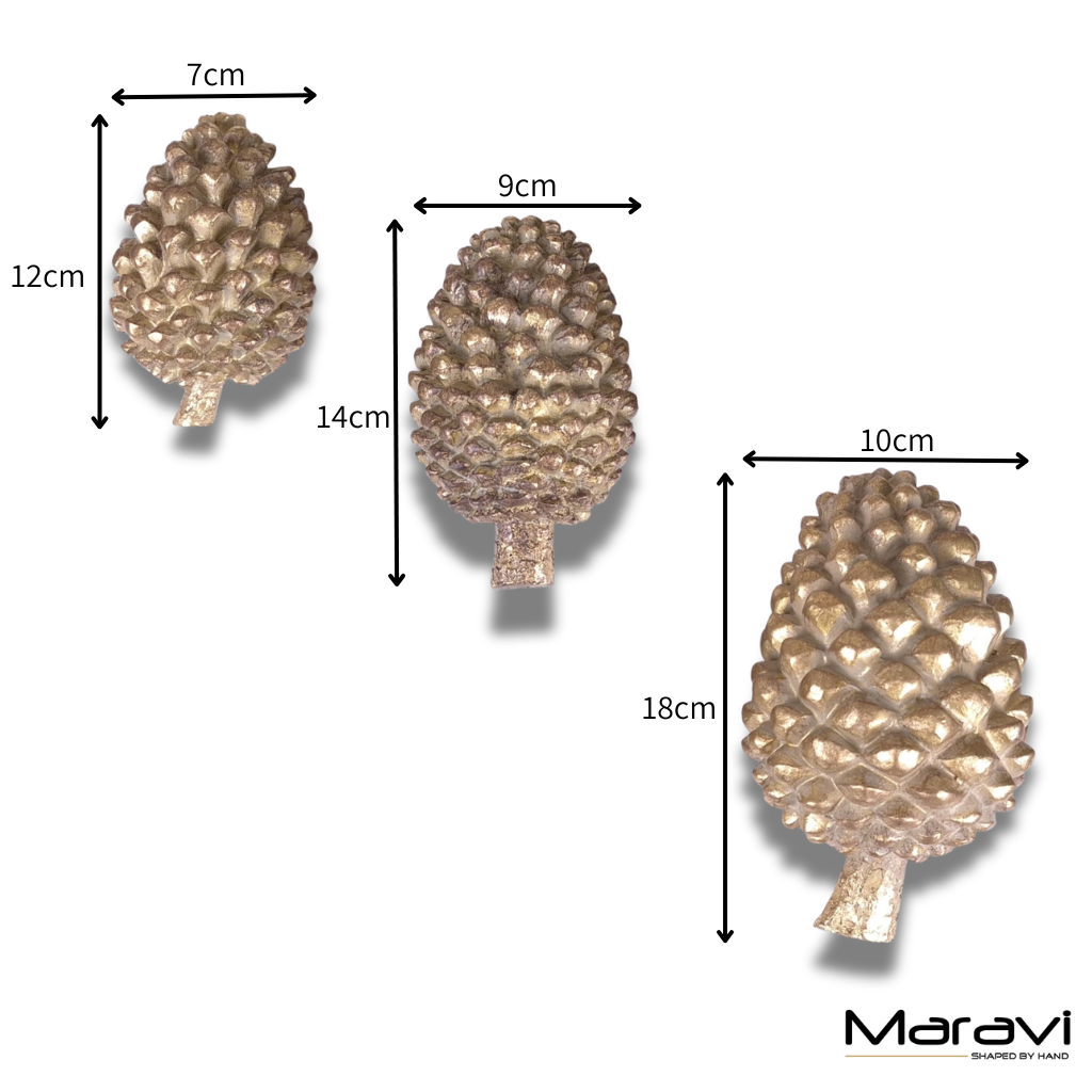 Kurki Set of 3 Antiqued Gold Pinecones Ornaments