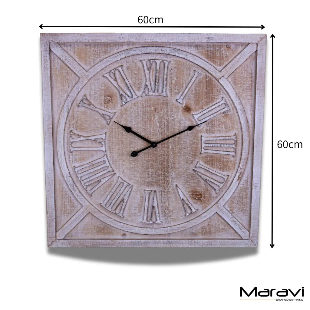 Large Square Wooden Clock 60cm 2 Colours