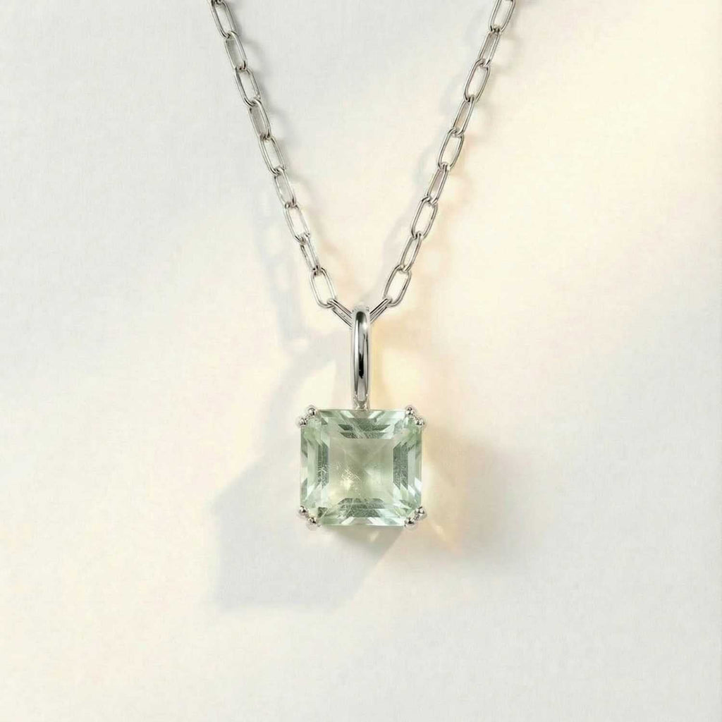 Large Silver Green Quartz Necklace - Giselle