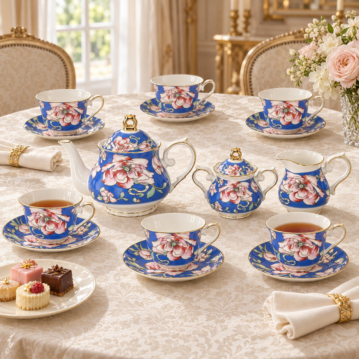 Rosewood Garden Tea Set - Service for 6 (15 Pieces)