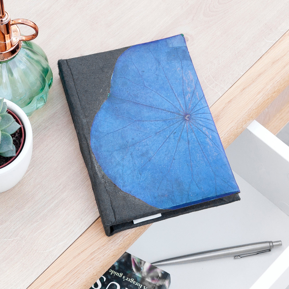 A6 Vegan Leather Lotus Leaf Notebook
