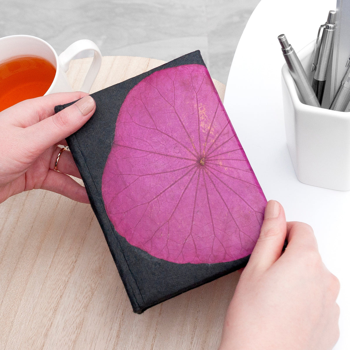 A6 Vegan Leather Lotus Leaf Notebook