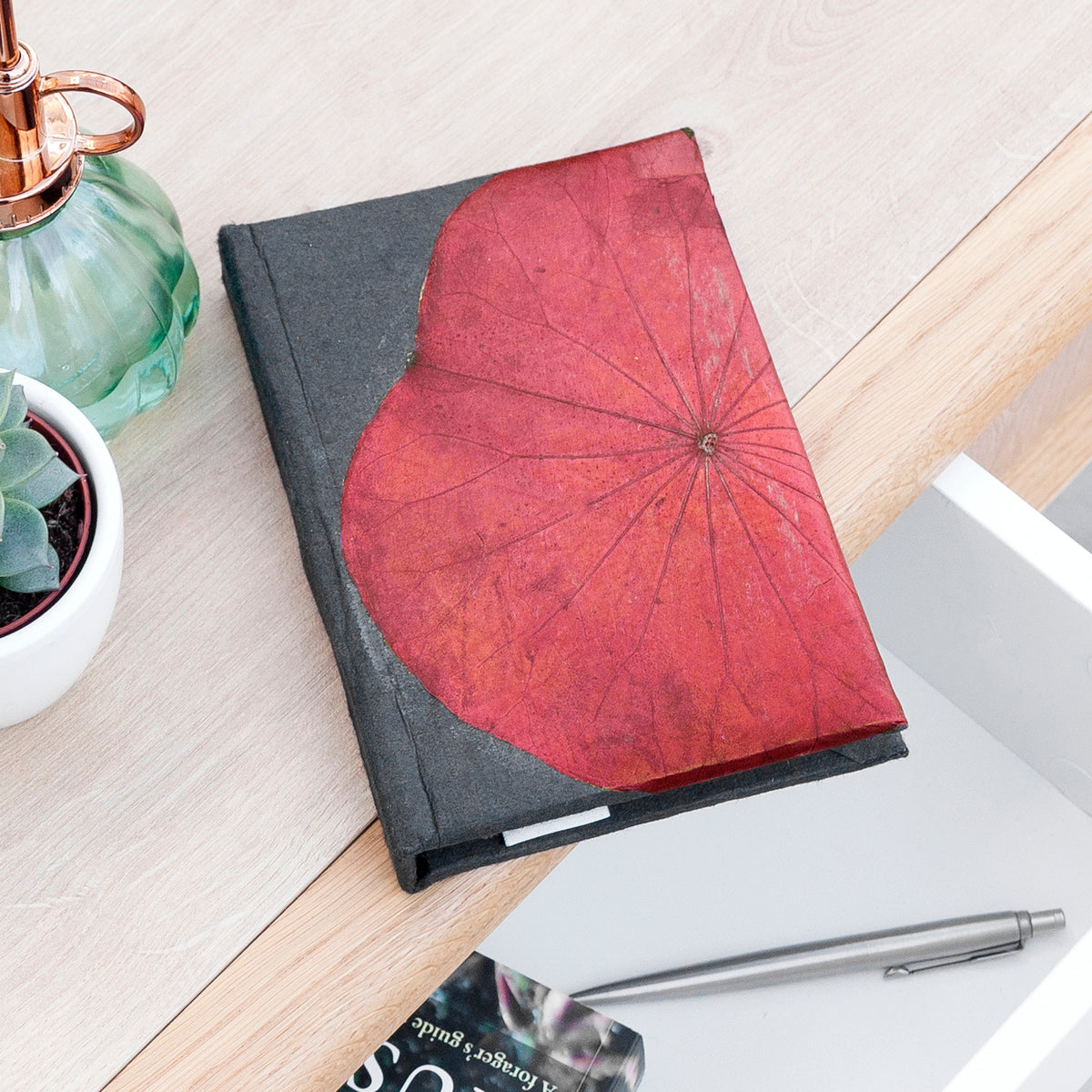 A6 Vegan Leather Lotus Leaf Notebook