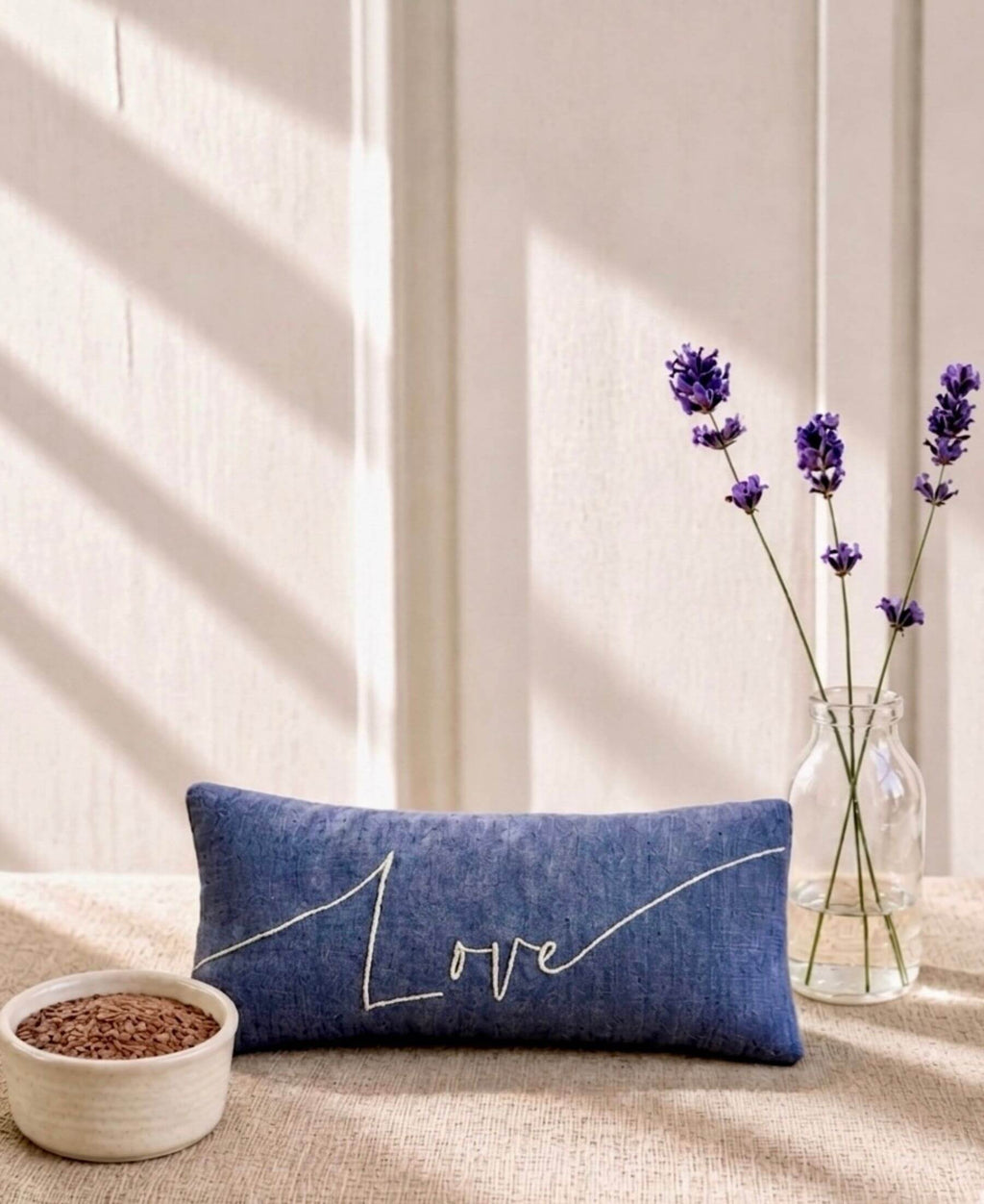 Love Embroidered Linen and Lavender Eye Pillow