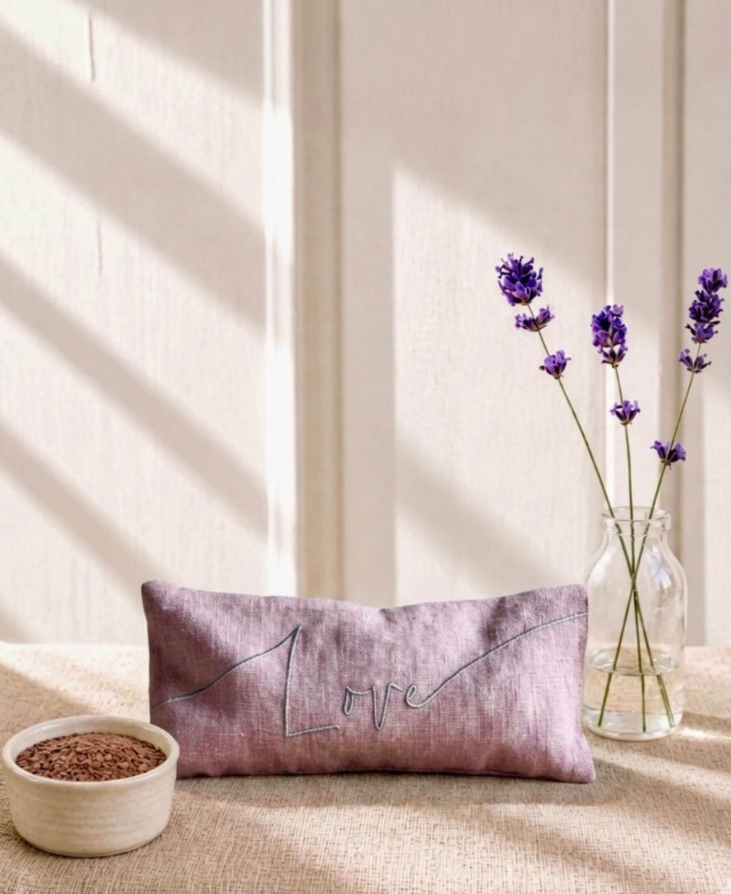 Love Embroidered Linen and Lavender Eye Pillow