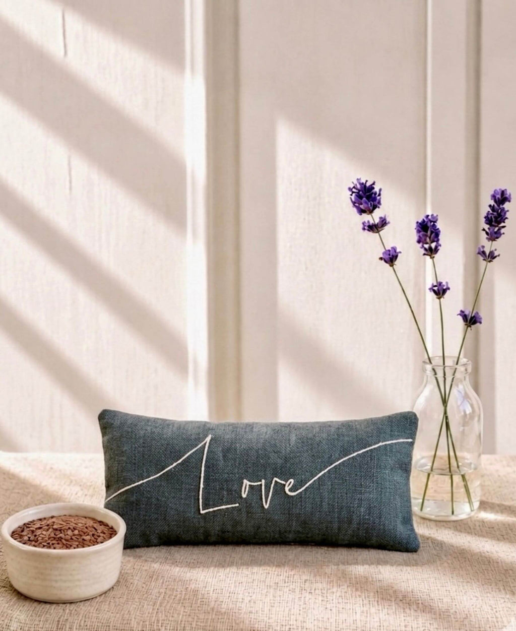 Love Embroidered Linen and Lavender Eye Pillow