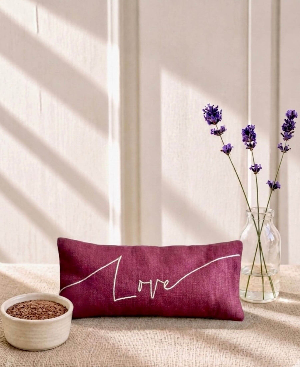 Love Embroidered Linen and Lavender Eye Pillow