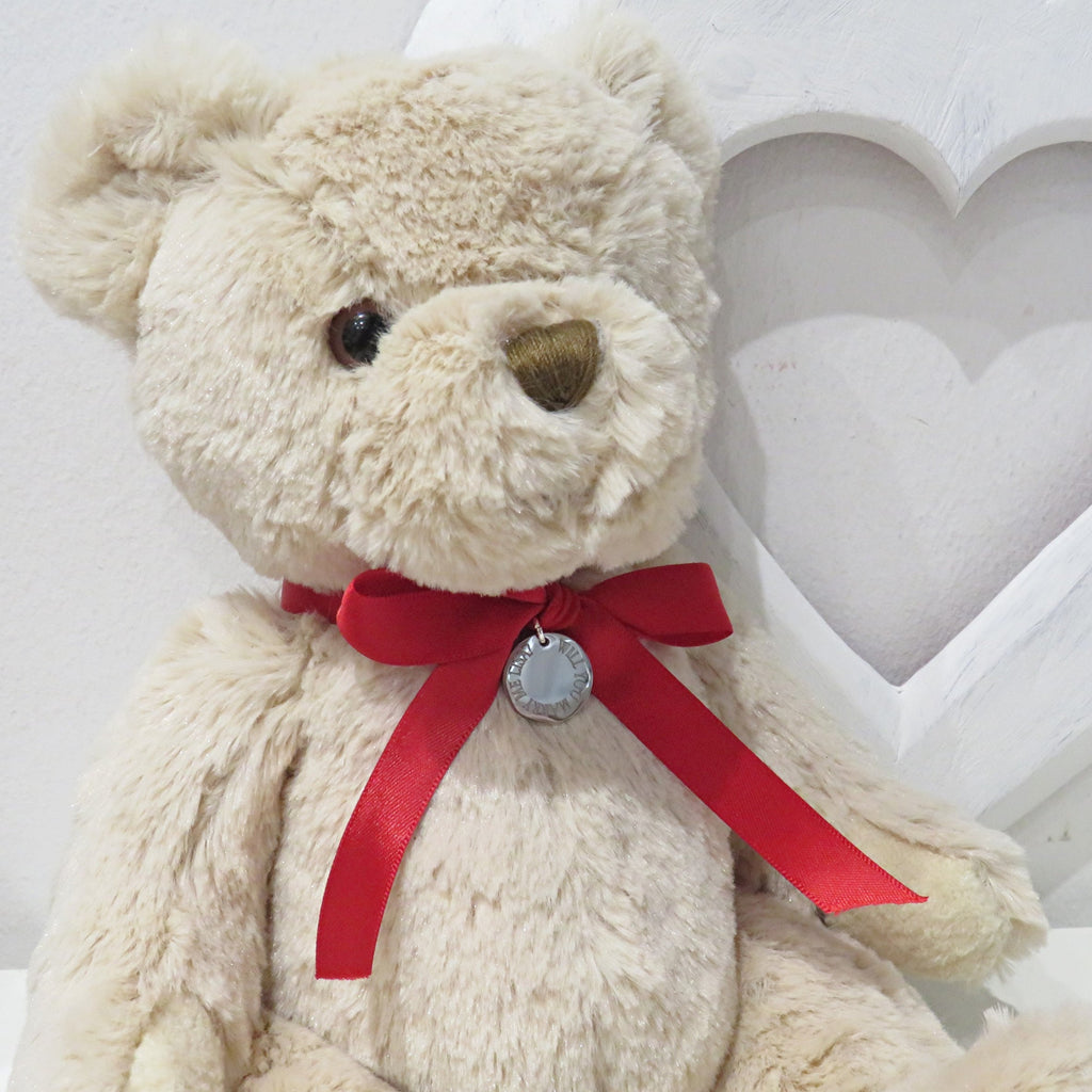 Personalised Teddy Bear & Edge Disc - Red Ribbon