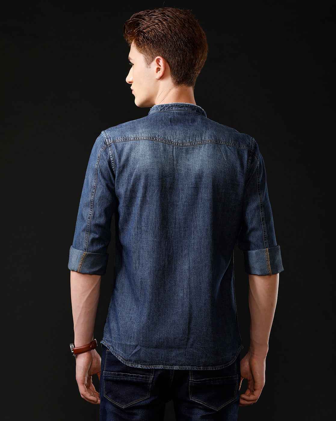 Men's Slim Fit Solid Denim Casual Shirt (MADOP)