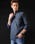 Men's Slim Fit Solid Denim Casual Shirt (MADON)