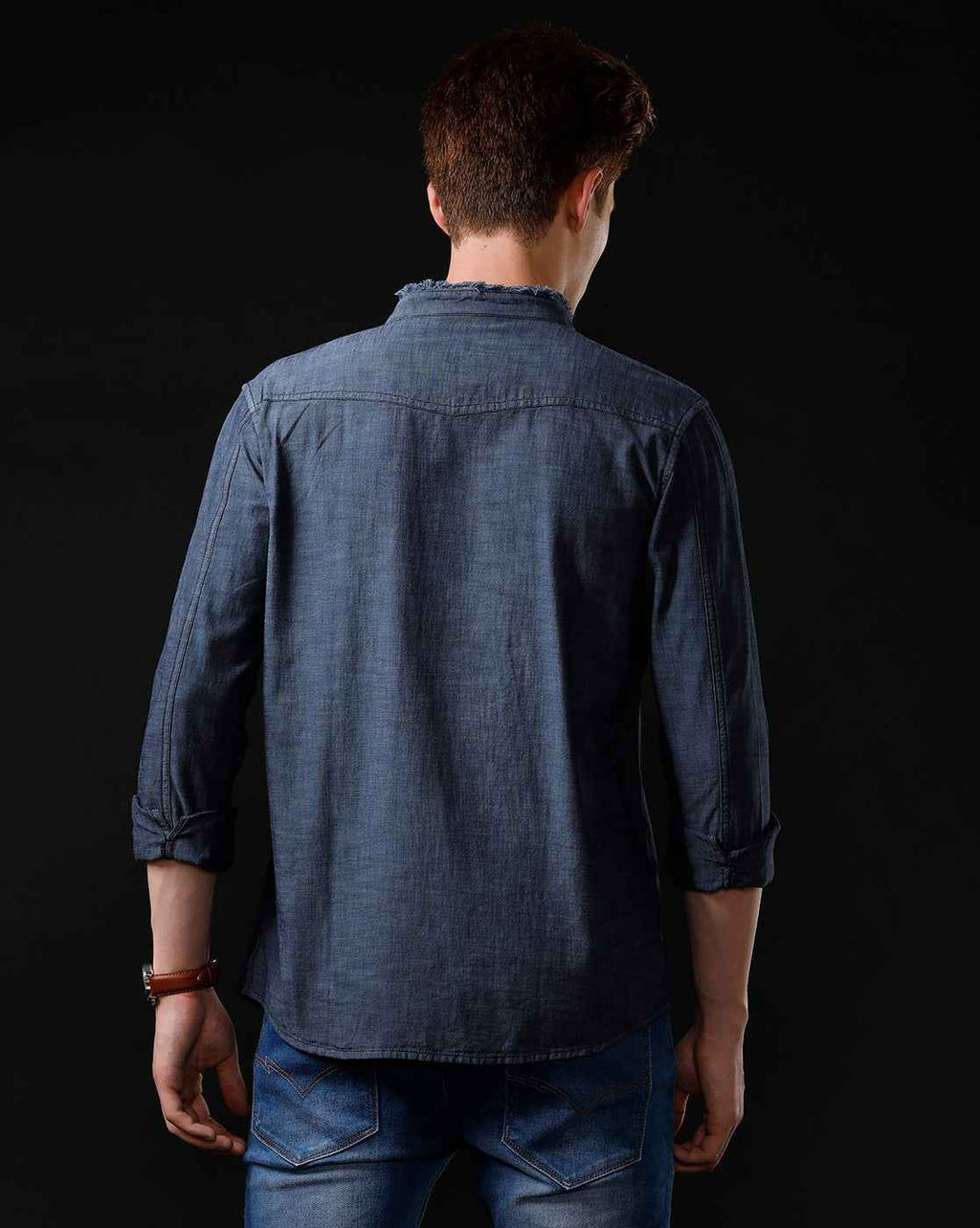 Men's Slim Fit Solid Denim Casual Shirt (MADON)