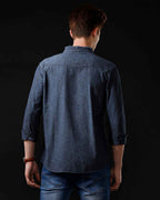 Men's Slim Fit Solid Denim Casual Shirt (MADON)