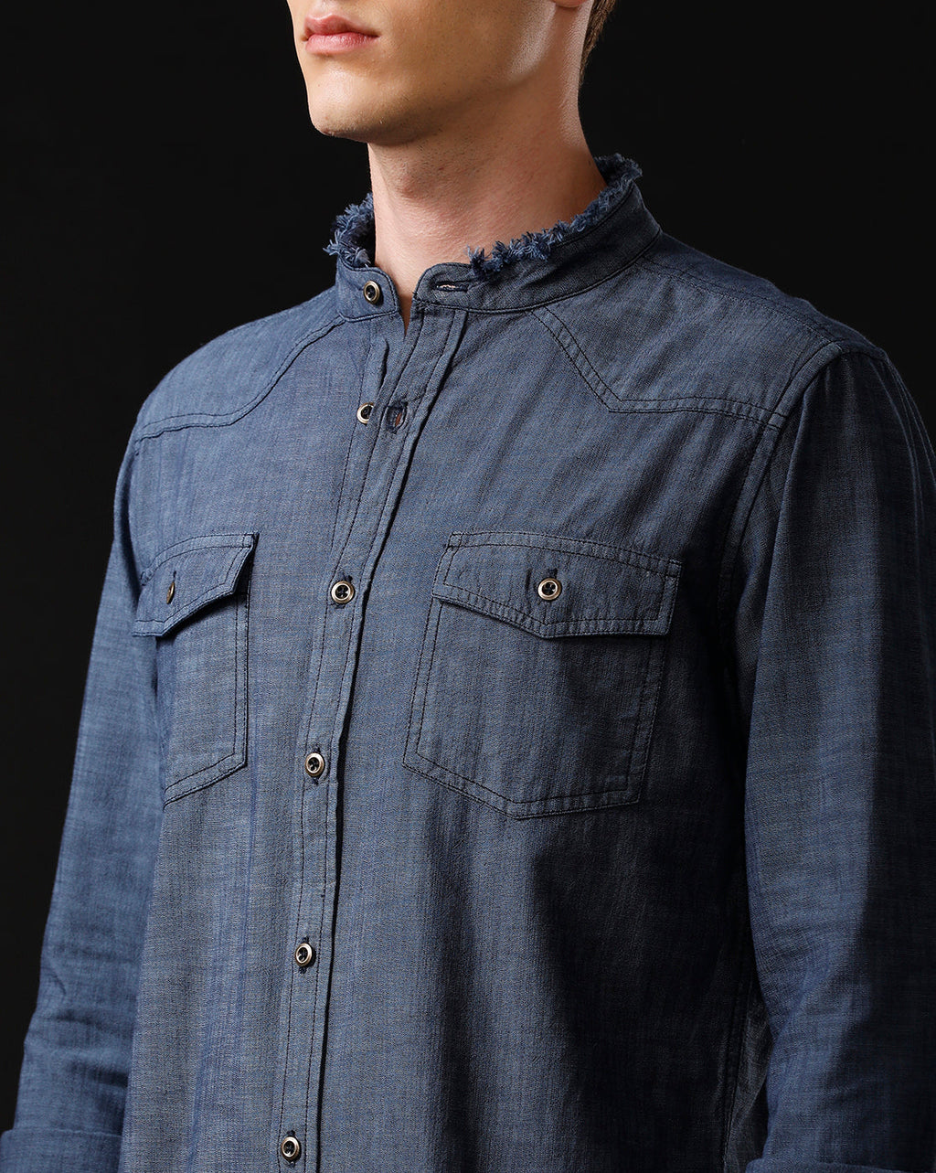 Men's Slim Fit Solid Denim Casual Shirt (MADON)