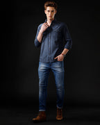 Men's Slim Fit Solid Denim Casual Shirt (MADON)