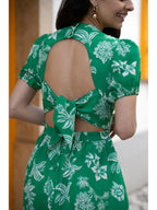 Mela Green Floral Print Skater Dress With Back Tie