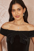 Mela Black Sparkle Black Velvet Bow Bardot Top